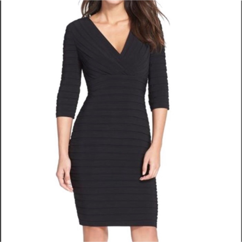 Adrianna Papell black shutter pleat sheath dress